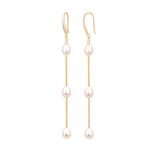 Baroque Pearl 18K Gold Hoop Drop Dangle Earrings for Women Long Snake Chain Dainty Bridal Earrings for Wedding