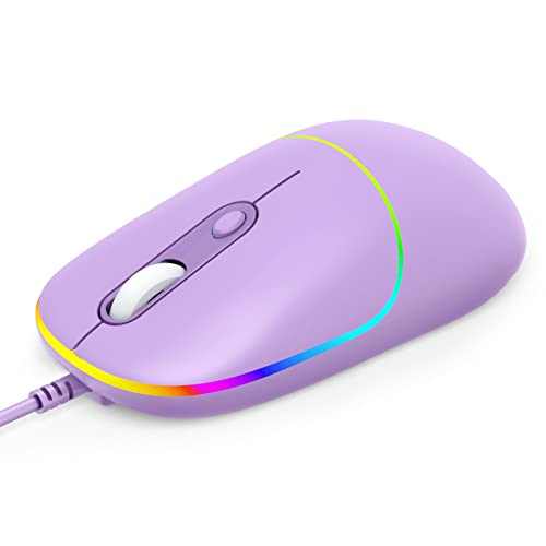 FENISIO Wired Mouse,USB Computer Mouse Backlit Ultra Silent Wired Mouse with 6400 DPI,Ergonomic LED Corded Mouse for PC,Laptop,Desktop,MacBook,Windows (Purple)
