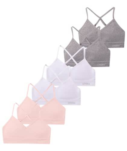 Livona 6 Pack Bra for Girls-Sports Bra, Training Bra, Seamless Bra, Padded Everyday Bra Bralette,Crop Cami (Age 6-14)