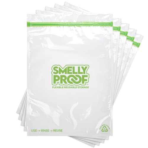 Reusable Freezer Bags for Food Storage by Smelly Proof - MADE IN USA, Easy Clean, Dishwasher-Safe, PEVA & BPA FREE, XXL 3-mil Thick Bags, Extra Large+ Clear FLAT 12' x 16', 2-GALLON, 5-Pack