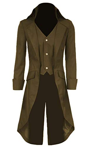 Hello-cos Mens Steampunk Black Long Trench Cosplay Costume (S, Yellow)
