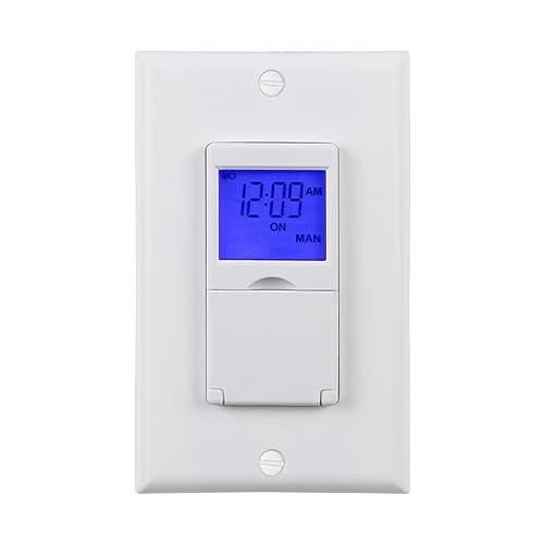 BN-Link 7 Day Programmable in-Wall Timer Switch for Lights, Fans and Motors, Single Pole and 3 Way (Compatible with SPDT) Both Use, Neutral Wire Required, White (Blue Backlight)