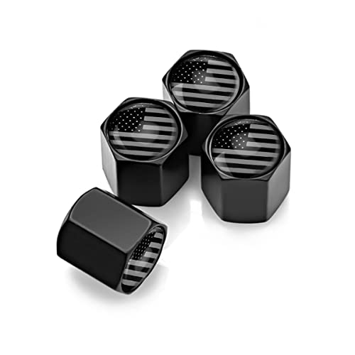 American Flag Tire Valve Stem Caps for Car, 4Pack Anti-Rust Airtight Rubber Seal Universal Valve Stem Covers for Cars, Vehicles, Bicycles, Trucks, Motorcycles, Car Accessories (Black/Gray)