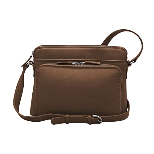 ili New York - Leather Shoulder Handbag w/Side Organizer - Toffee - Soft, Smooth Leather w/RFID Blocking Lining, Zip Pocket Enclosures, Magnetic Snaps
