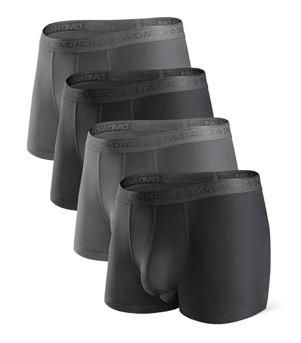 DAVID ARCHY Men's Underwear Micro Modal Dual Pouch Trunks Support Ball Pouch Bulge Enhancing Boxer Briefs for Men 4 Pack (M, Black/Dark Gray)