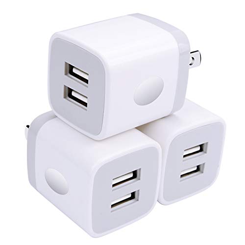 Wall Charger, USB Brick 3Pack 2.1A/5V Dual Port USB Plug Charger Cube Power Adapter Fast Charging Block for iPhone 15 14 13 12 X 8 7 6 Plus 5S,iPad,Samsung Galaxy S8 S7 S6 Edge,LG,Moto,Android Phone.