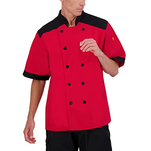 Happy Chef Top Vent Lightweight Chef Coat Short Sleeve (Large, Red)