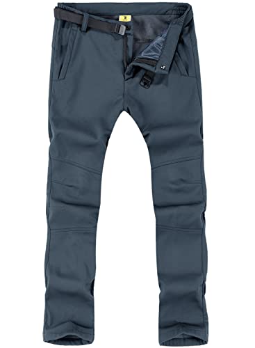 TBMPOY Men's Snow Ski Waterproof Fleece Lined Pants Outdoor Hiking Mountain Softshell with Belt 01 Thick Grey M