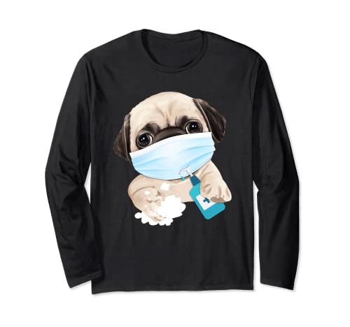 Pug Dog Lover Face Mask Health Flu Cold Cute Pug Gift Long Sleeve T-Shirt