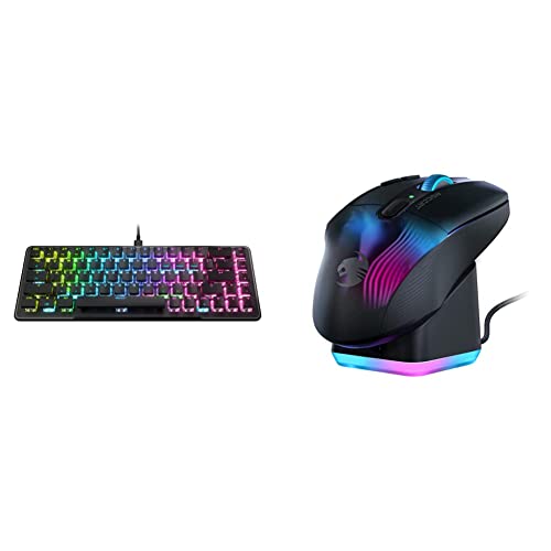 ROCCAT Kone XP Air – Wireless Customizable Ergonomic RGB Gaming Mouse, Black & Vulcan II Mini – 65% Optical PC Gaming Keyboard - Black (ROC-12-043)