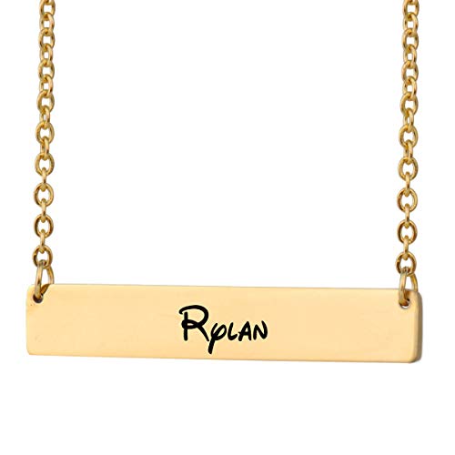 HUAN XUN Custom Personalized Engraved Bar Necklace Rylan Family Name Jewelry for Mother