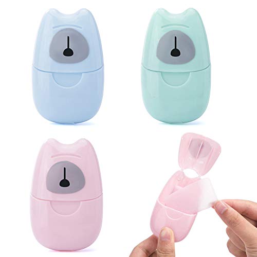 KISEER 3 Boxs (150 Sheets) Mini Portable Travel Soap Paper Sheets Disposable Hand Washing Bath Scented Paper Soap for Outdoor, Camping Hiking