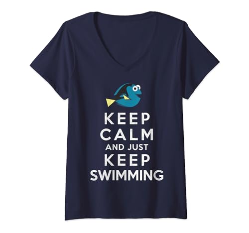 Womens Disney Pixar Finding Dory Keep Calm And Just Keep Swimming V-Neck T-Shirt