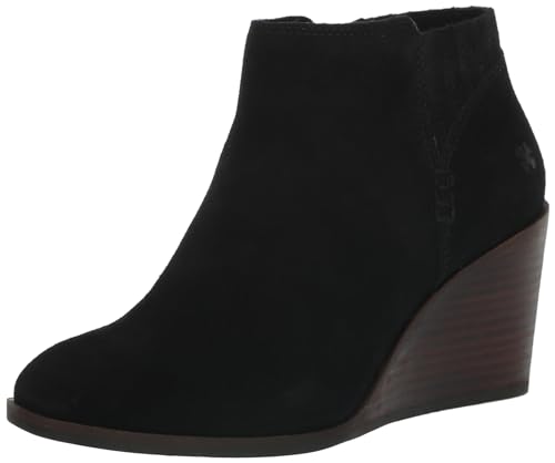 Lucky Brand Women's Zorla Wedge Bootie Ankle Boot, Black Suede, 7.5