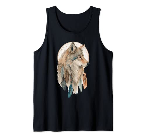 Wolf Tribal Watercolor Wolf Dream Catcher Tank Top