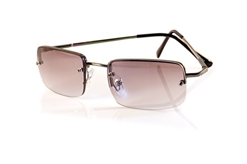 Classic Minimal Design Lightweight Rimless Rectangle Metal Frame Sunglasses (Clear and Tinted for X-Small Face) A124 A125 (Gunmetal/Black GR)