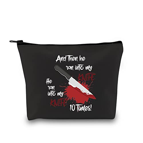 GJTIM Chicago Musical Inspired Gift Cell Block Tango Zipper Pouch He Ran Into My Knife 10 Times Makeup Bag for Broadway Musical Lovers (Into My Knife Bag)