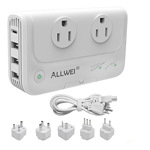 ALLWEI International Travel Adapter 220V to 110V Power Voltage Converter for Hair Straightener/Curling Iron, Universal Power Plug Adapter UK, US, AU, EU, IT, India (White)