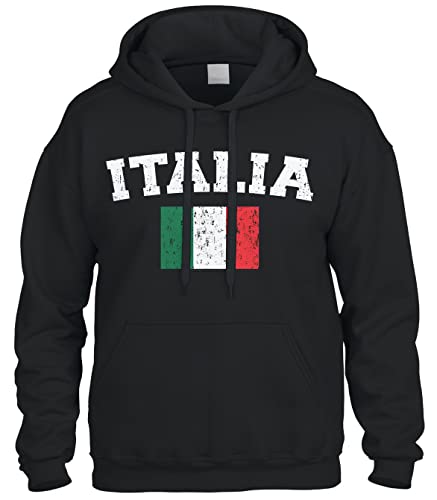 Cybertela Faded Distressed Italian Italy Italia Flag Sweatshirt Hoodie Hoody (Black, X-Large)