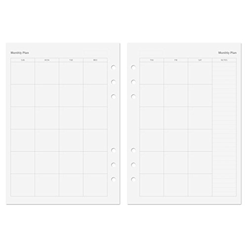 Discagenda Planner Insert Refills 6-Hole Ringbound 54 Sheets 120gsm 80lb 5.8x8.3in (Monthly, A5)