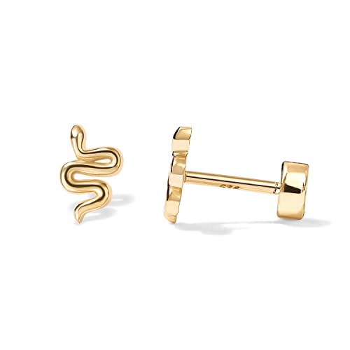 PAVOI 14K Yellow Gold Plated Solid 925 Sterling Silver Post Flat Back Stud Earrings for Women | Cartilage Helix Piercing | Snake Earring
