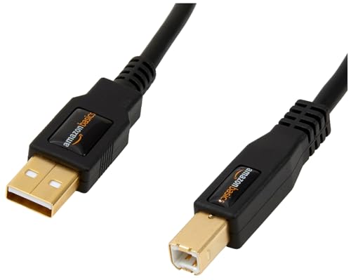 Amazon Basics USB-A to USB-B 2.0 Cable for Printer or External Hard Drive, Gold-Plated Connectors, 6 Foot, Black