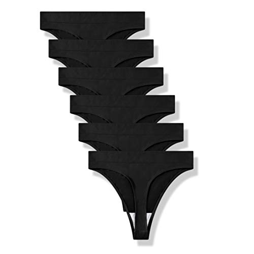 GRANKEE Women's Breathable Seamless Thong Panties No Show Underwear 6 Pack(BLACK 6 pack S)