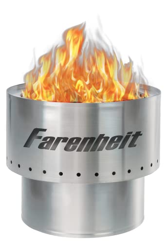 Farenheit Large 17.5 Inch Stainless Steel Fire pit for Outside Patio Outdoor Backyard Garden Bonfire Stove Use, Wood Pellet Burning Lightweight Portable Smokeless Firepit useful for Picnics Camping
