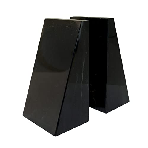Ottimo Premium Polished Stone Marble 6' bookends for Bookshelf Decor, Home, Office or Kitchen Shelves. Heavy, Triangular, and Decorative Book Stopper with Anti-Slip Pads, Great Gift Idea (Black)