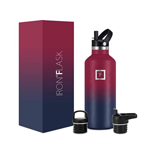 IRON °FLASK Sports Water Bottle - 3 Lids (Narrow Straw Lid) Leak Proof Vacuum Insulated Stainless Steel - Hot & Cold Double Walled Insulated Thermos, Durable Metal Canteen - Dark Rainbow, 32 Oz