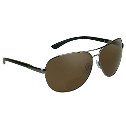 proSPORT Aviator Polarized Bifocal Sunglasses Readers +1.50 Gunmetal Frame Brown Lens Men Women. Fit Medium to Extra Large Head Sizes.