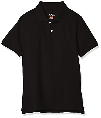 The Children's Place boys Short Sleeve Pique School Uniform Polo Shirt, Black, Large US