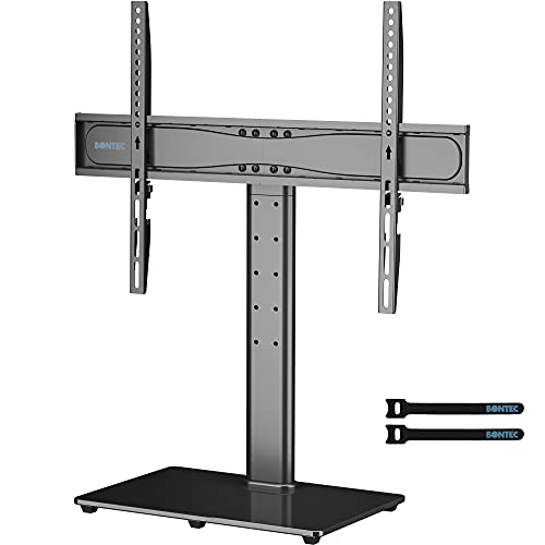 BONTEC Universal TV Stand Base, Table Top TV Stand for 32-65 inch LCD LED OLED TVs, 6 Levels Height Adjustable TV Mount Stand, Tempered Glass Base Holds up to 99lbs, Max.VESA 600x400mm