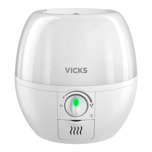 Vicks 3-in-1 SleepyTime Humidifier, 1 Brand Recommended by Pediatricians*. Cool Mist Humidifier with Night-Light, and Essential Oil Diffuser for Baby and Kids rooms. Visible Cool Mist, White.