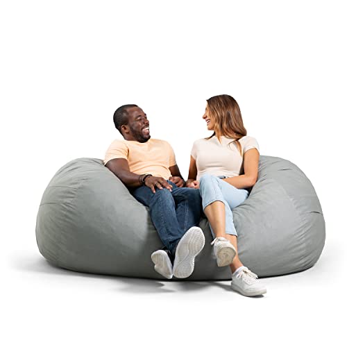 Big Joe Fuf Media Lounger Foam Filled Bean Bag Chair with Removable Cover, Fog Lenox, Durable Woven Polyester, 6 feet Giant