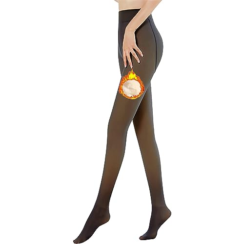 HWUUCL Translucent Pantyhose for Women, Translucent Fleece Pantyhose Thermal Stretchy Leggings Winter Warm Sheer (black transparent, 200g for 5~20 ℃)