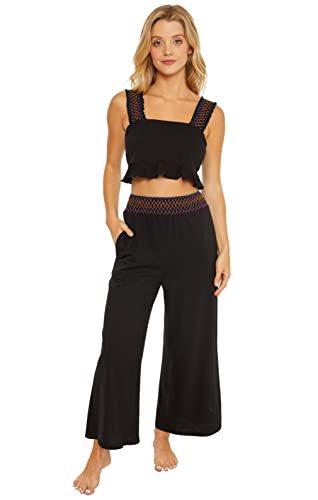 Soluna Swim Sunset - Women's Cropped Pants, Casual Wide Leg, Summer Style, Beach Cover Ups for Women, Black, Small