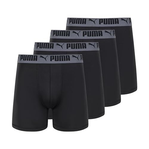 PUMA Men's 4 Pack Active Stretch Boxer Briefs, Black, Medium
