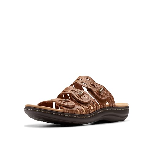 Clarks Women's Laurieann Ruby Flat Sandal, Tan Leather, 8