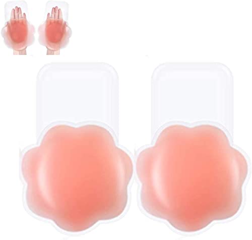 Nipple Cover Breast lift Pasties , Mmbeo Nipple Cover For Women Silicone Nipplecovers Reusable Petals with Lift Sticky Bra with Breast Lift Tape Adhesive Bra Breast Petals Invisible 5.1inch fits C D or Large