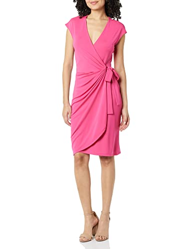 Amazon Essentials Women's Classic Cap Sleeve Wrap Dress (Available in Plus Size), Dark Pink, Large