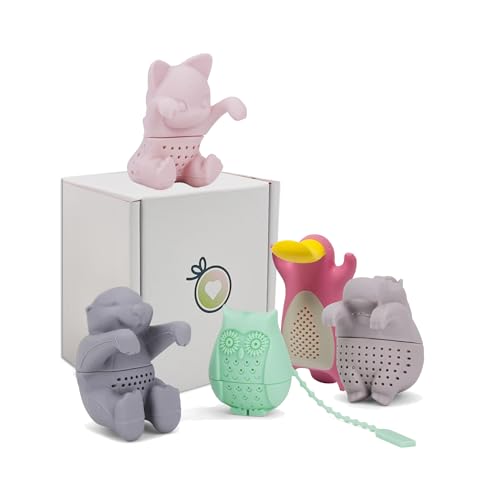 Tea Infuser for Loose Leaf Tea, Par-Tea Pack Silicone Tea Strainers as Ideal Christmas Gift Idea for Tea Lovers, Friends and Family, 5-pack Tea Steeper Set, Multi Color