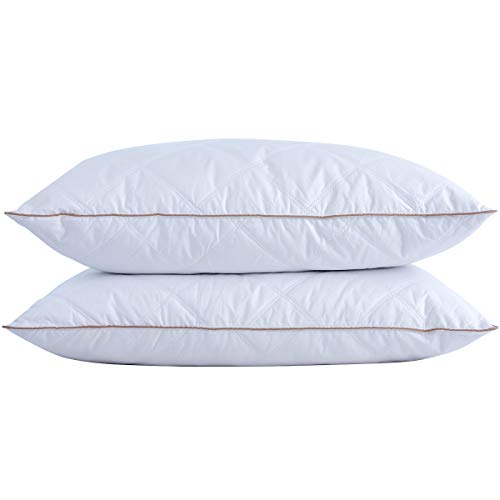 puredown Goose Feathers and Down Pillow with Diamond Quilting Breathable Downproof Cover, Pack of 2, Queen Size