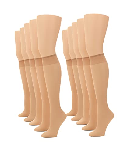 No nonsense Women's Sheer Knee High Value Pack with Comfort Top, Nude - 10 Pair Pack, Regular