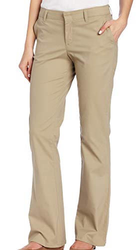 Dickies Women's Flat Front Stretch Twill Pant Slim Fit Bootcut, Desert Sand, 12