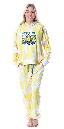 INTIMO Minions Positive Vibes Tie Dye Womens' Pajama Loungewear Hooded Jogger Set Yellow