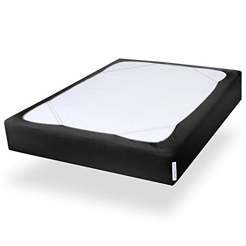 Box Spring Cover Queen Size, Alternates for Bed Skirt, Smooth and Elastic Woven Material Wrap Around 4 Sides of The Box Spring, Wrinkle & Fading Resistant, Washable, Dustproof, Black