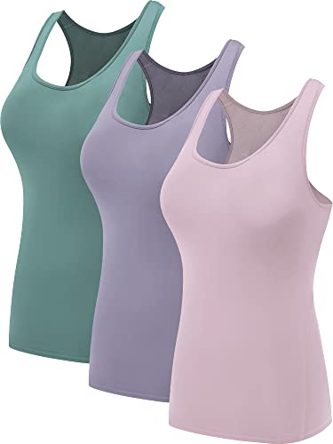 NELEUS Women's 3 Pack Compression Athletic Tank Top for Yoga Running,Pink/Purple/Blackish Green,S