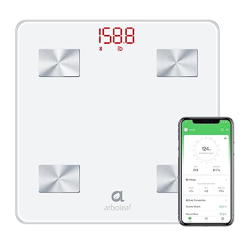 arboleaf Scale for Body Weight, Highly Accurate Weight Scale, Smart Bathroom Scale, 14 Key Body Composition Analysis Sync Apps, 5 to 400 lbs White