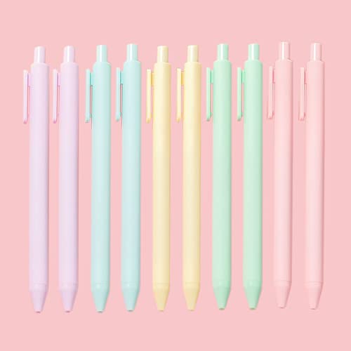 DRPHKTT 10 Pack Retractable Gel Pens, Black Ink, Cute Pens, Pastel Pens Barrel, Macaron Style Smooth Writing Pens, Fine Point, 0.5mm (Macaron)